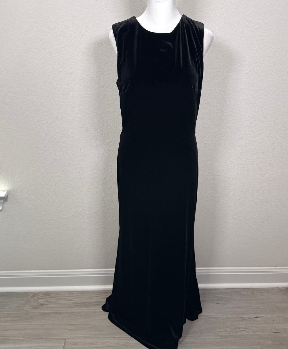 Revelry Women Cleo Velvet Maxi Dress Sz 10 Formal Open Back Button Holiday Black